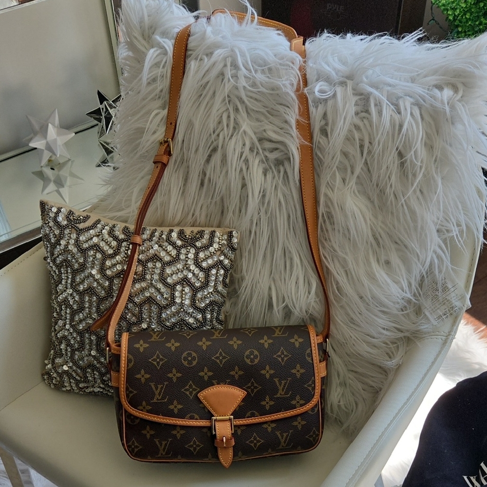 Louis Vuitton Brown Monogram Crossbody Bag with Tan Leather Trim